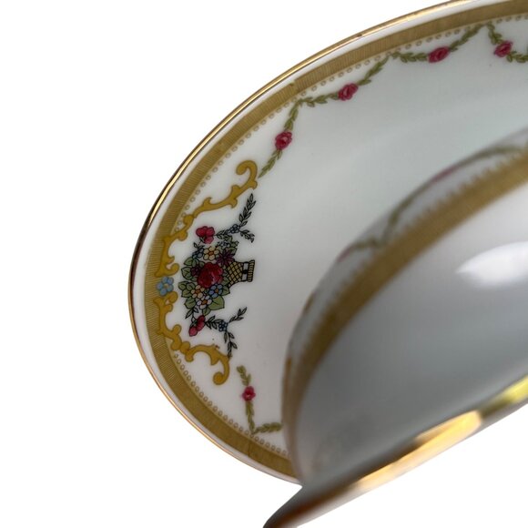 VTG Royal Bayreuth Bavaria Gravy Boat W/ Attached Plate Gold Trim Floral - Picture 7 of 13